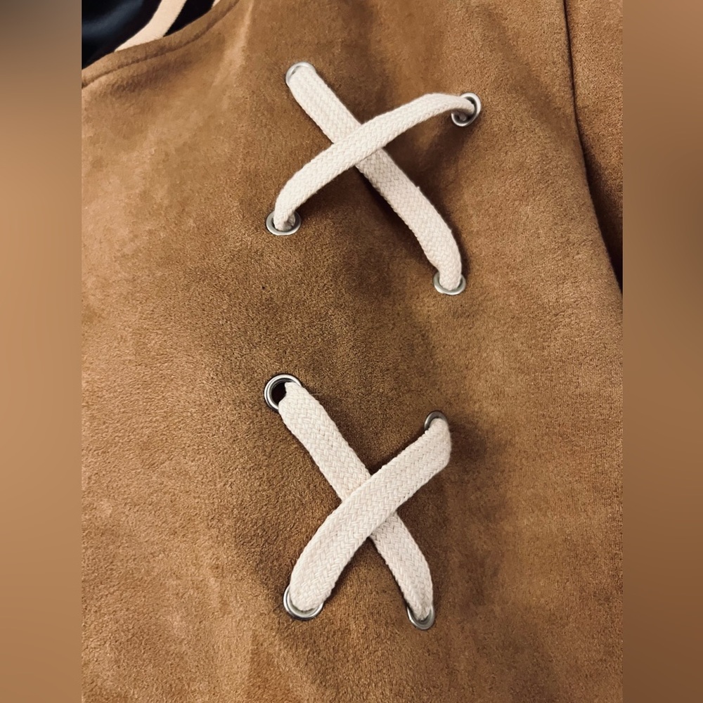 POL Camel FAUX SUEDE VARSITY Jacket SIZE SMALL Brand NEW - Picture 8 of 9
